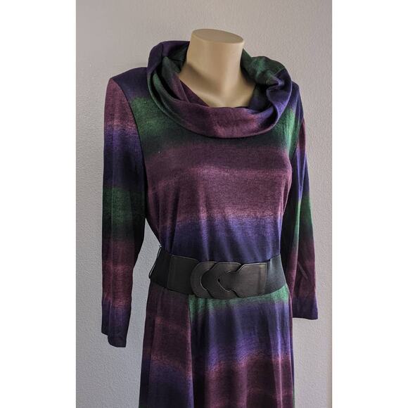 Style & Co Sweater Dress Large Ombre Cowlneck Long Sleeve Knee Purple Blue Belt - Picture 3 of 11